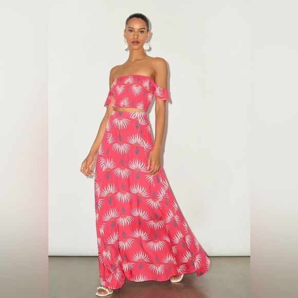 Lulus Trancoso Coral Floral Print Two-Piece Maxi Dress Size Large Tropical Pink - Picture 4 of 16